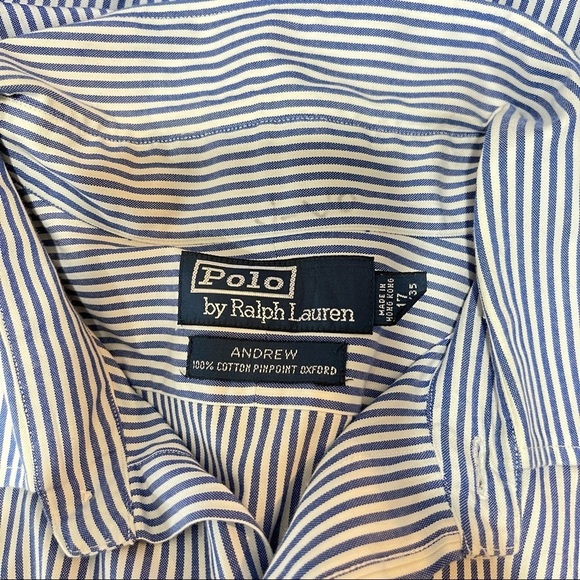 POLO Ralph Lauren Mens Blue Striped Button Down Dress Shirt Sz 17 (34-35) - Picture 10 of 16